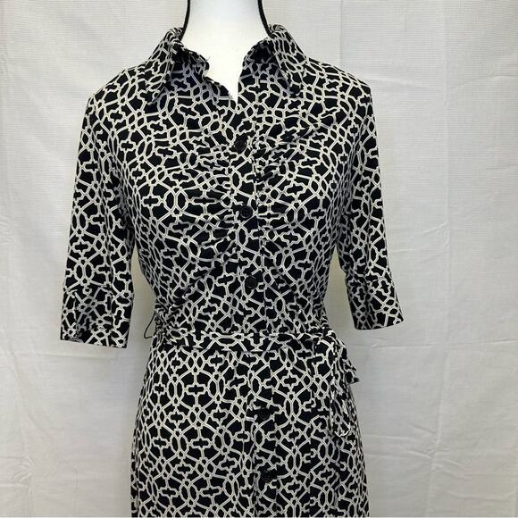 Laundry by Shelli Segal Black and White Geometric Patterned Dress - Size 4 - Picture 5 of 13